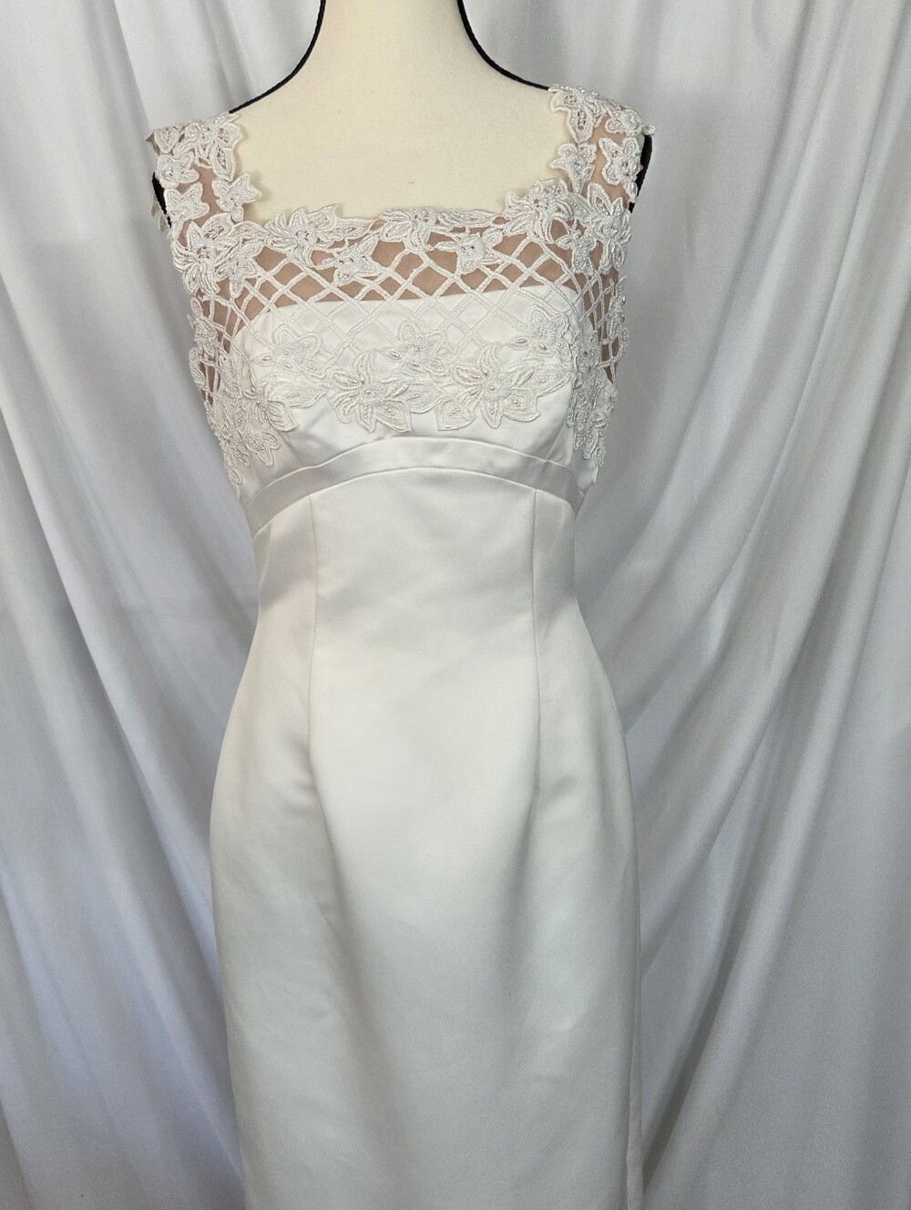 Source Unknown Ivory Satin Wedding Dress with Lace/beaded Bodice